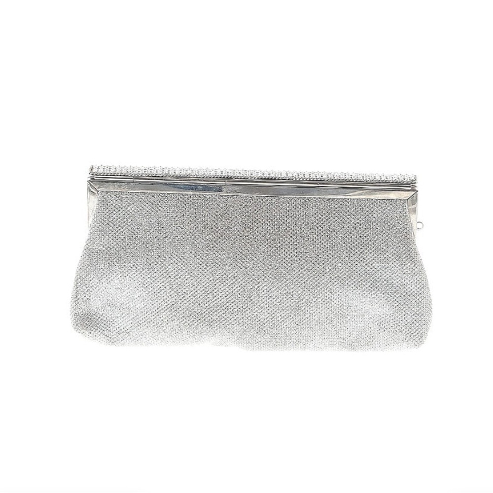 Nina Silver Sparkle Clutch with Rhinestone Closure